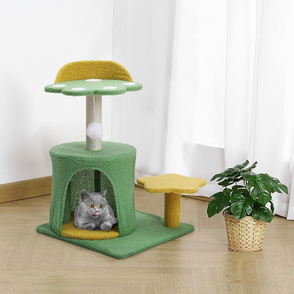Plush Cat Tree with Sisal Scratching Post, Cozy Hideaway, and Hanging Toy – Space-Saving Activity Center