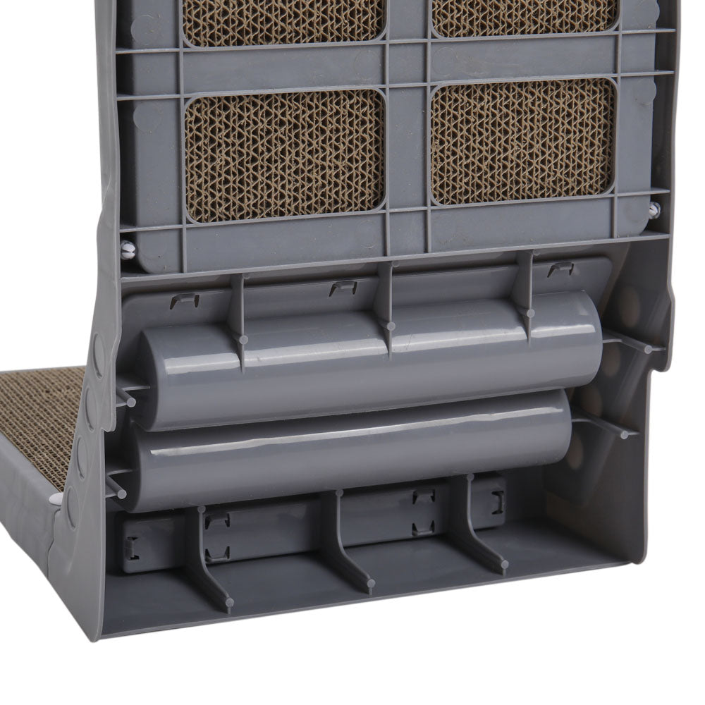 L-Shaped Corrugated Cat Scratcher with Rolling Ball Toys – Wall-Fit Design for Claw Care & Play