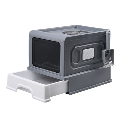 Large Enclosed Cat Litter Box with Drawer, Scoop & Grooming Board – Anti-Splashing, Odour Control, Front Entry & Top Exit