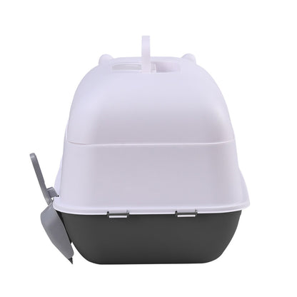 Detachable Cat Litter Box with Deodorising Compartment – Grey & White, Easy-to-Clean Design