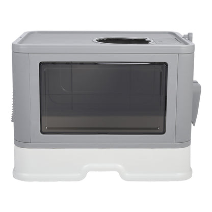 Enclosed Folding Plastic Cat Litter Box with Convenient Drawer and Scoop