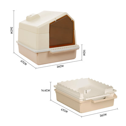 Foldable Large Cat Litter Box with Two-Way Door & Deodorizing Compartment – Multi-Cat Friendly, Easy-Clean Design