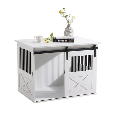 Wooden Dog Crate with Lockable Barn Door – Stylish & Secure Home for Dogs