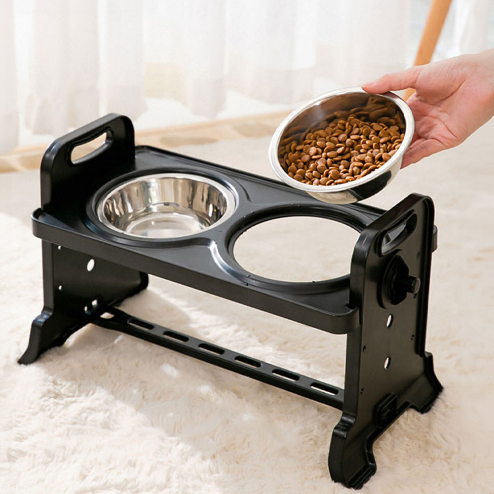 Elevated Pet Feeder with 2 Stainless Steel Bowls – Adjustable Height Stand for Cats and Dogs