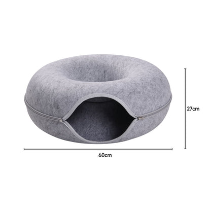 3-in-1 Round Felt Cat Tunnel Bed – Cozy Play Tunnel & Cave for Small Pets