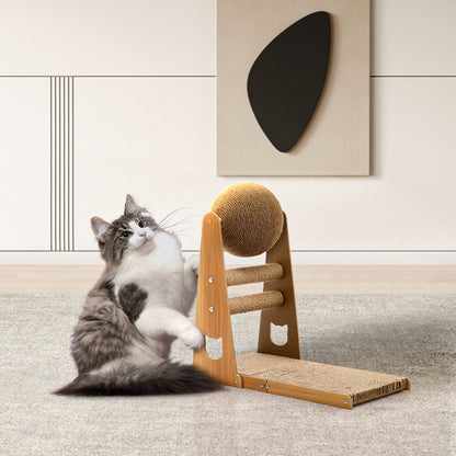 L-Shaped Cat Scratcher with Interactive Sisal Ball for Indoor Play and Climbing