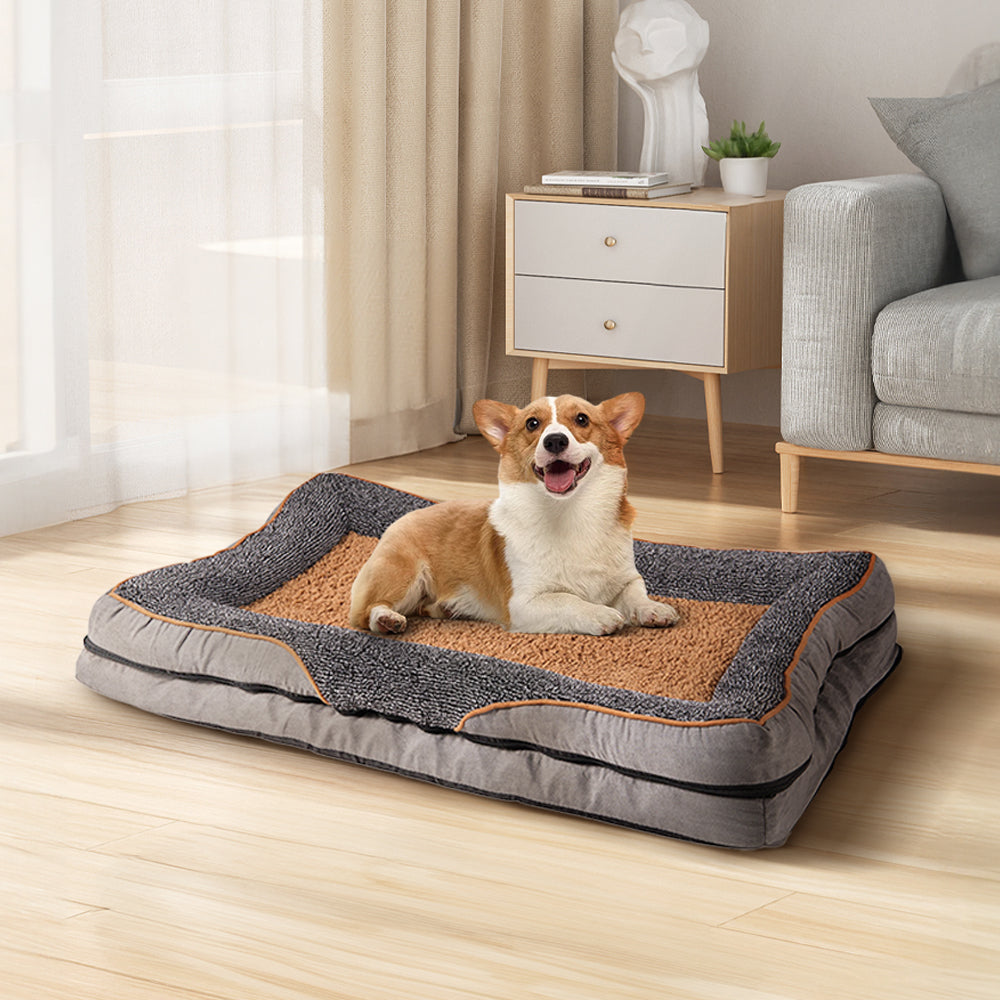 Medium-Sized Anti-Slip Plush Pet Sleeping Bed with Elevated Pillow and Removable Cover