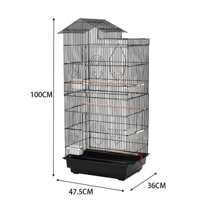 Large Metal Bird Cage with Swing, Perches, and Feeding Stations – Ideal for Small to Medium Pet Birds