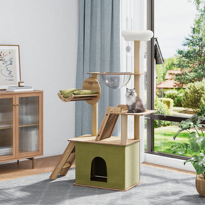 Luxurious 6-Tier Cat Tower with Scratching Board, Rotatable Hammock & Acrylic Capsule – Space-saving Multifunctional Playground