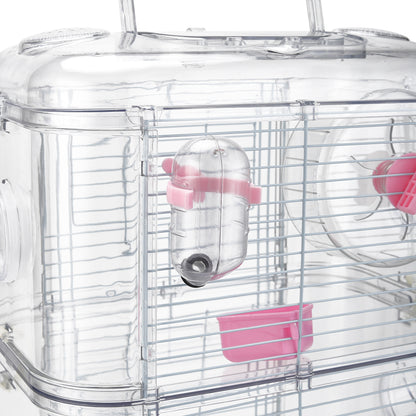 Double-Layer Transparent Hamster Cage with Hidden Handle and Tunnel