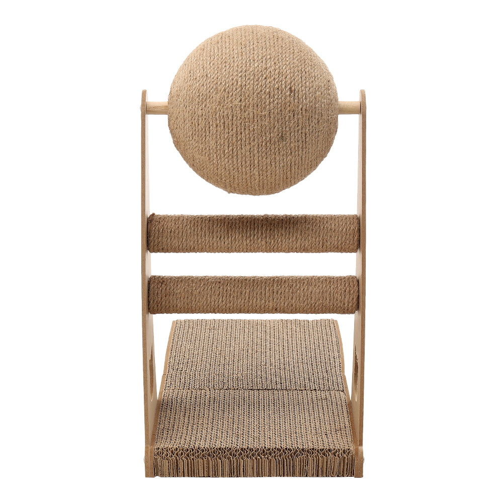 L-Shaped Cat Scratcher with Interactive Sisal Ball for Indoor Play and Climbing