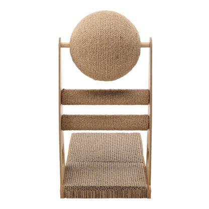 L-Shaped Cat Scratcher with Interactive Sisal Ball for Indoor Play and Climbing