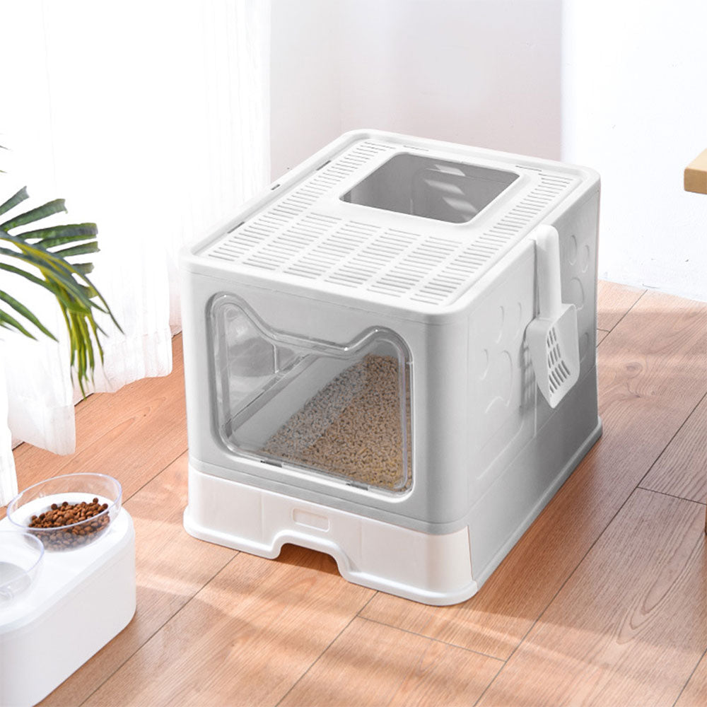 Front-Entry, Top-Opening Foldable Cat Litter Box – Compact, Easy Clean, and Space-Saving Design
