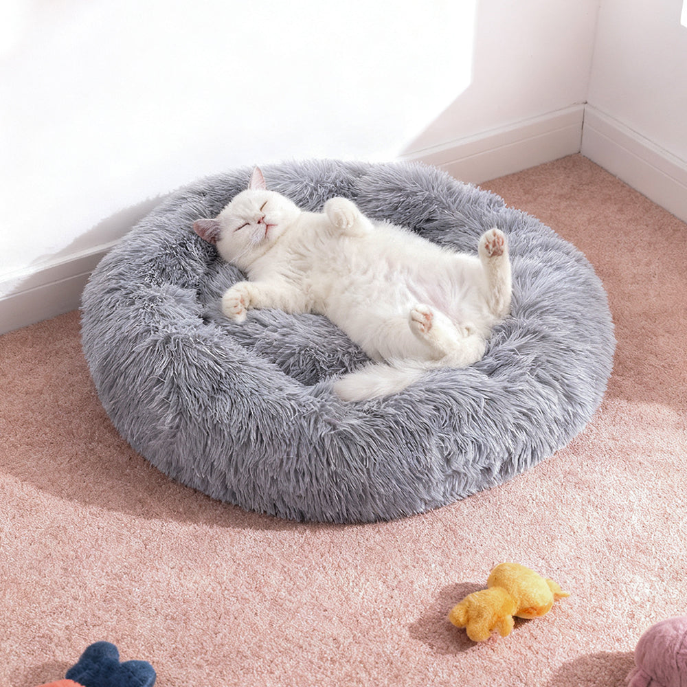 Calming Donut Plush Pet Bed – Soft, Round Cuddler with Raised Rim and Anti-Slip Bottom