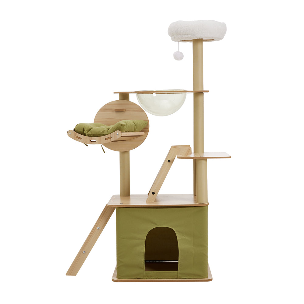 Luxurious 6-Tier Cat Tower with Scratching Board, Rotatable Hammock & Acrylic Capsule – Space-saving Multifunctional Playground
