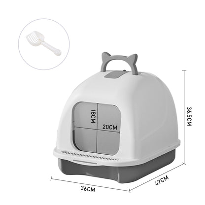 Durable Flip-Top Cat Litter Box with Odour Control & Scoop