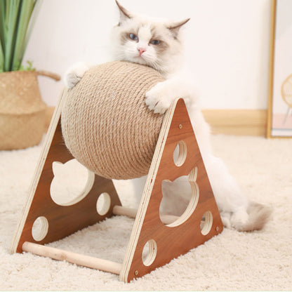 Cat Scratching Ball – Natural Sisal Interactive Pet Toy with Wooden Base