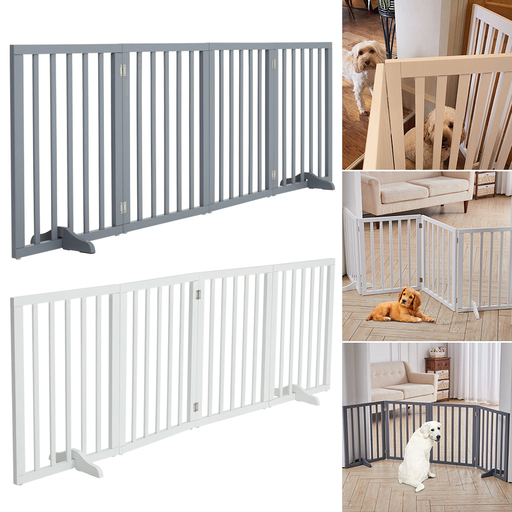 Wooden Foldable Freestanding 4-Panel Pet Gate – Sturdy, MDF Design for Indoor Use