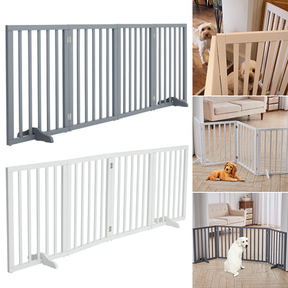 Wooden Foldable Freestanding 4-Panel Pet Gate – Sturdy, MDF Design for Indoor Use