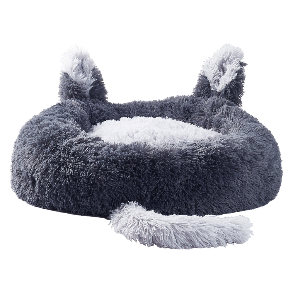 Round Plush Pet Bed with Cute Ears – Calming & Cozy Donut Design for Cats and Dogs