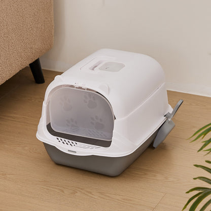 Detachable Cat Litter Box with Deodorising Compartment – Grey & White, Easy-to-Clean Design