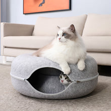 3-in-1 Round Felt Cat Tunnel Bed – Cozy Play Tunnel & Cave for Small Pets