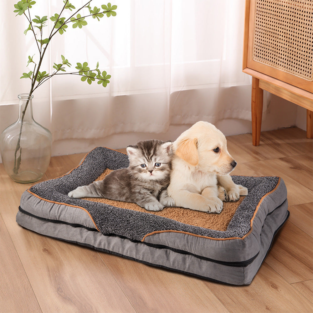 Medium-Sized Anti-Slip Plush Pet Sleeping Bed with Elevated Pillow and Removable Cover