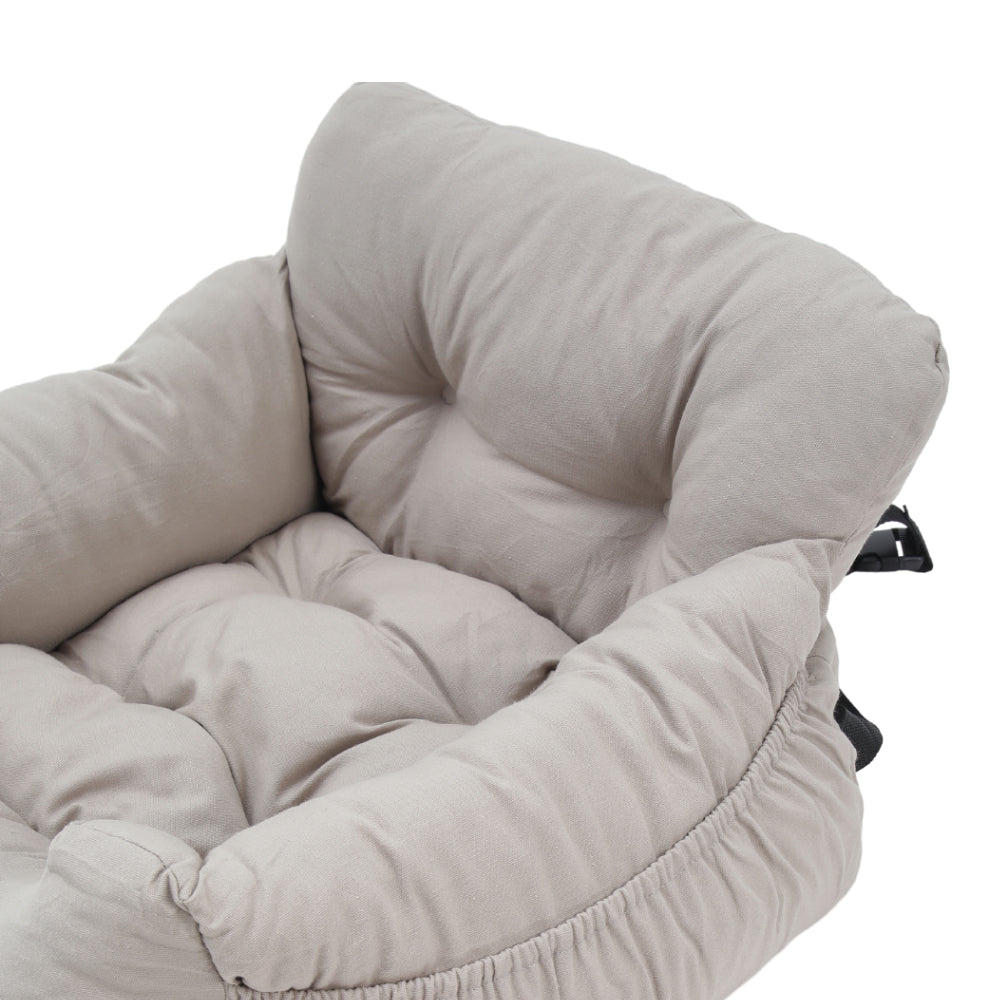 Light Grey Travel Pet Bed with Storage Pockets – Cozy Car Seat Protector with Safety Straps