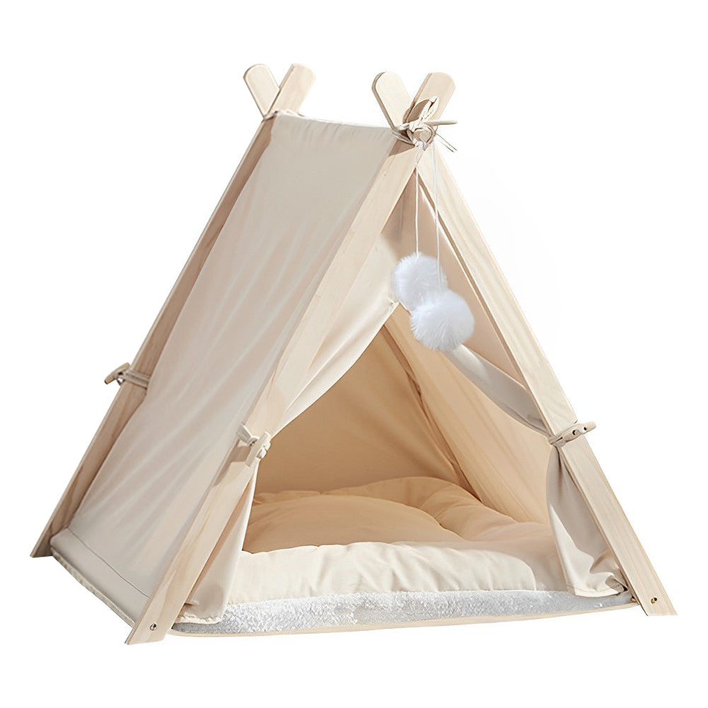 Pet Tent Teepee – Cozy Retreat with Thick Cushion & Sturdy Pine Frame