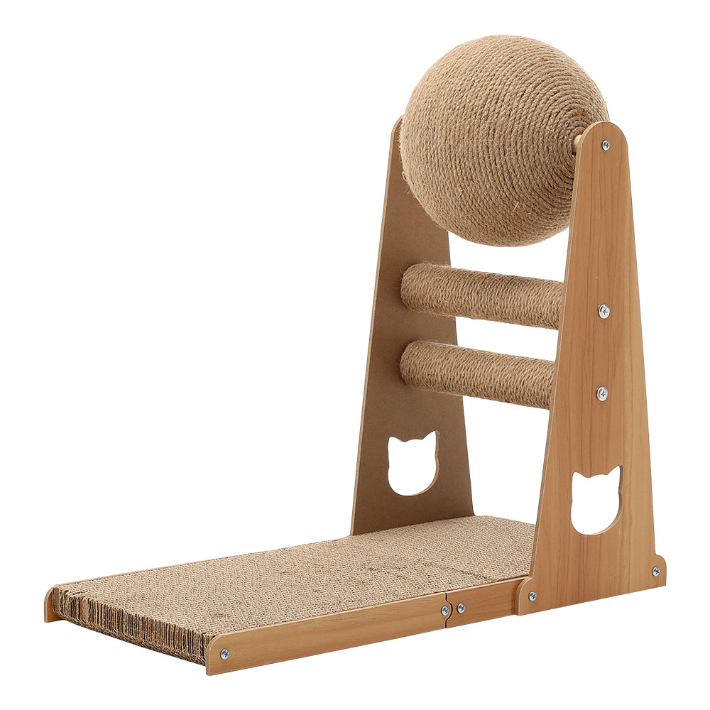 L-Shaped Cat Scratcher with Interactive Sisal Ball for Indoor Play and Climbing