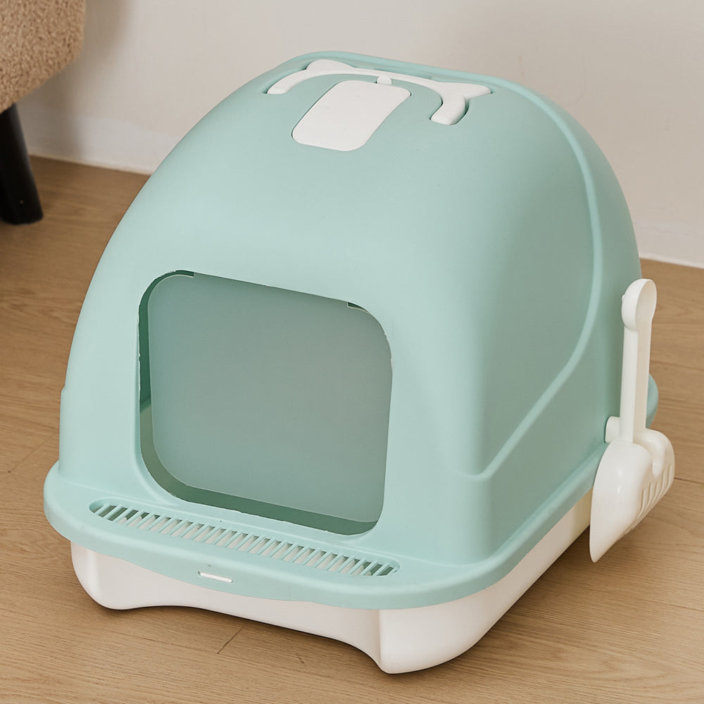 Durable Flip-Top Cat Litter Box with Odour Control & Scoop