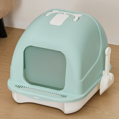 Durable Flip-Top Cat Litter Box with Odour Control & Scoop