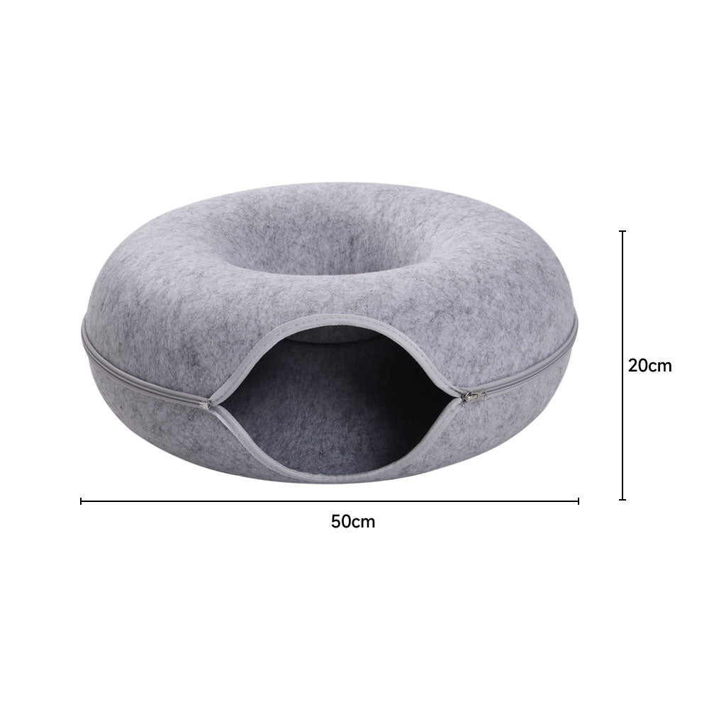 3-in-1 Round Felt Cat Tunnel Bed – Cozy Play Tunnel & Cave for Small Pets