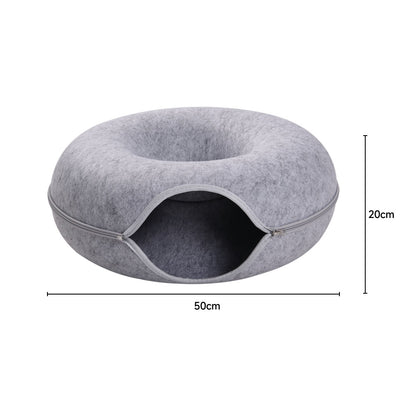 3-in-1 Round Felt Cat Tunnel Bed – Cozy Play Tunnel & Cave for Small Pets