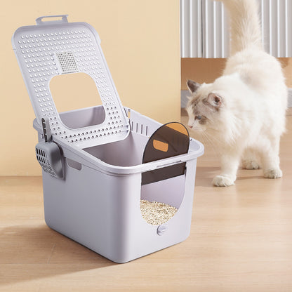Enclosed Cat Litter Box with Top-Mounted Deodorizer – Spacious, Leak-Proof, and Easy-Clean Design