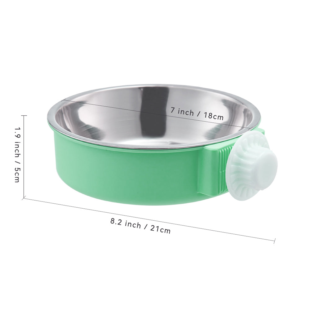 Two-in-One Stainless Steel & Plastic Cage Hanging Pet Feeder – Green, For Cats and Dogs