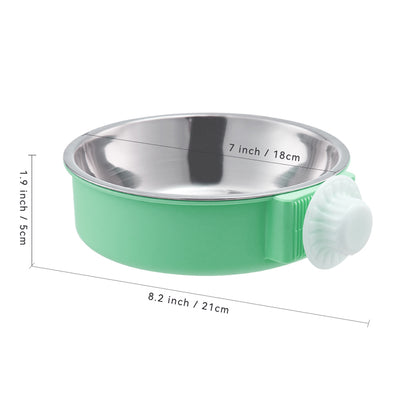 Two-in-One Stainless Steel & Plastic Cage Hanging Pet Feeder – Green, For Cats and Dogs