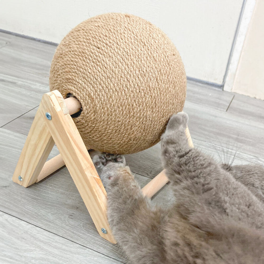 Cat Scratching Ball – Natural Sisal Interactive Toy with Solid Wood Base