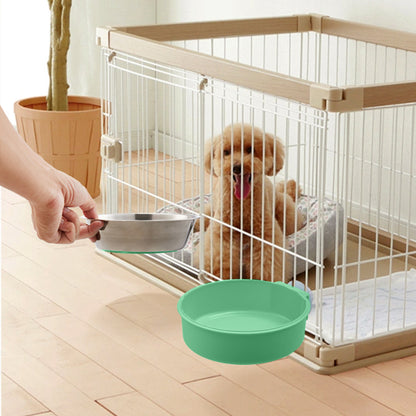 Two-in-One Stainless Steel & Plastic Cage Hanging Pet Feeder – Green, For Cats and Dogs