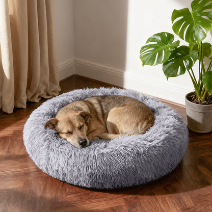 Calming Donut Plush Pet Bed – Soft, Round Cuddler with Raised Rim and Anti-Slip Bottom