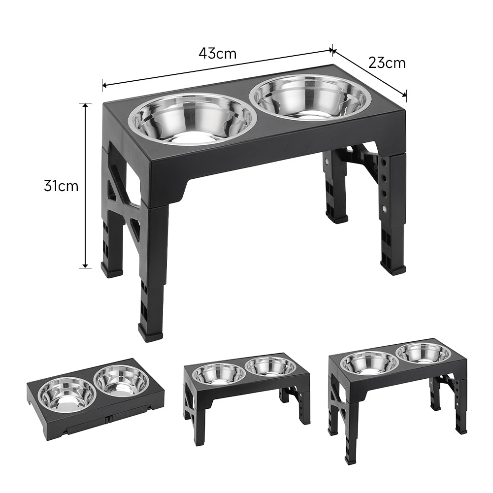 Adjustable Elevated Pet Feeder with 2 Stainless Steel Bowls – Noise-Free, Foldable Design