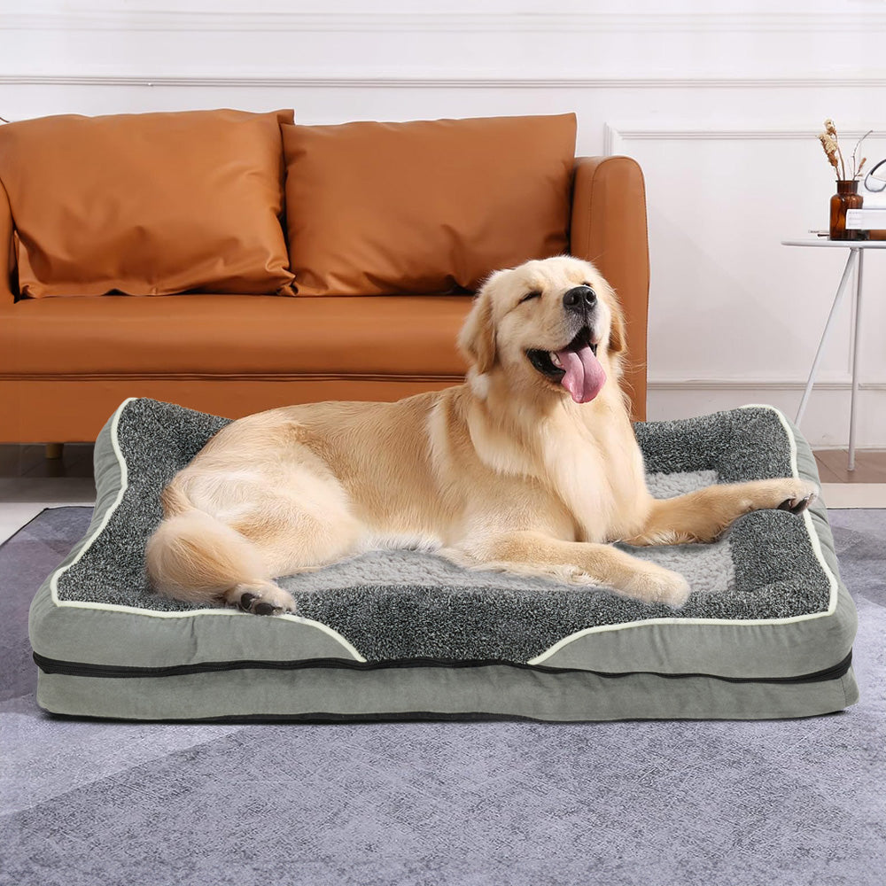 Light Grey Anti-Slip Pet Bed with Plush Interior & Removable Cover