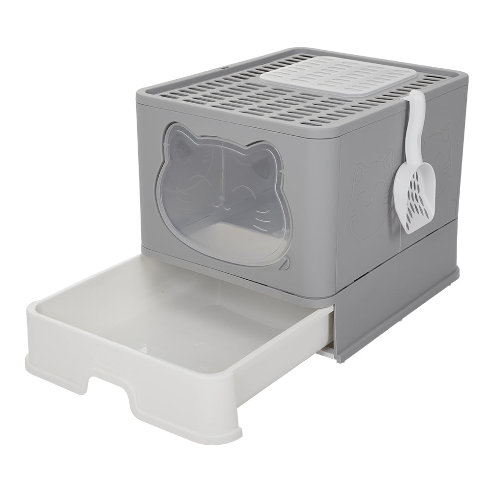 Hooded Cat Litter Box with Odour Control and Top Entry Design