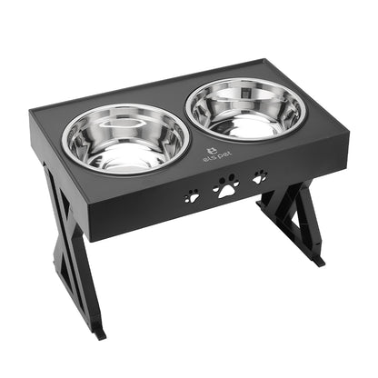 Adjustable Elevated Dog Feeder with 2 Stainless Steel Bowls – Foldable Raised Stand for Food & Water