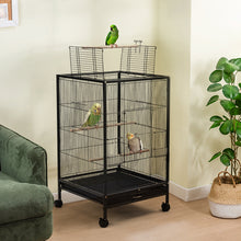 Open-Top Metal Bird Cage with Casters and Dual Feeding Doors