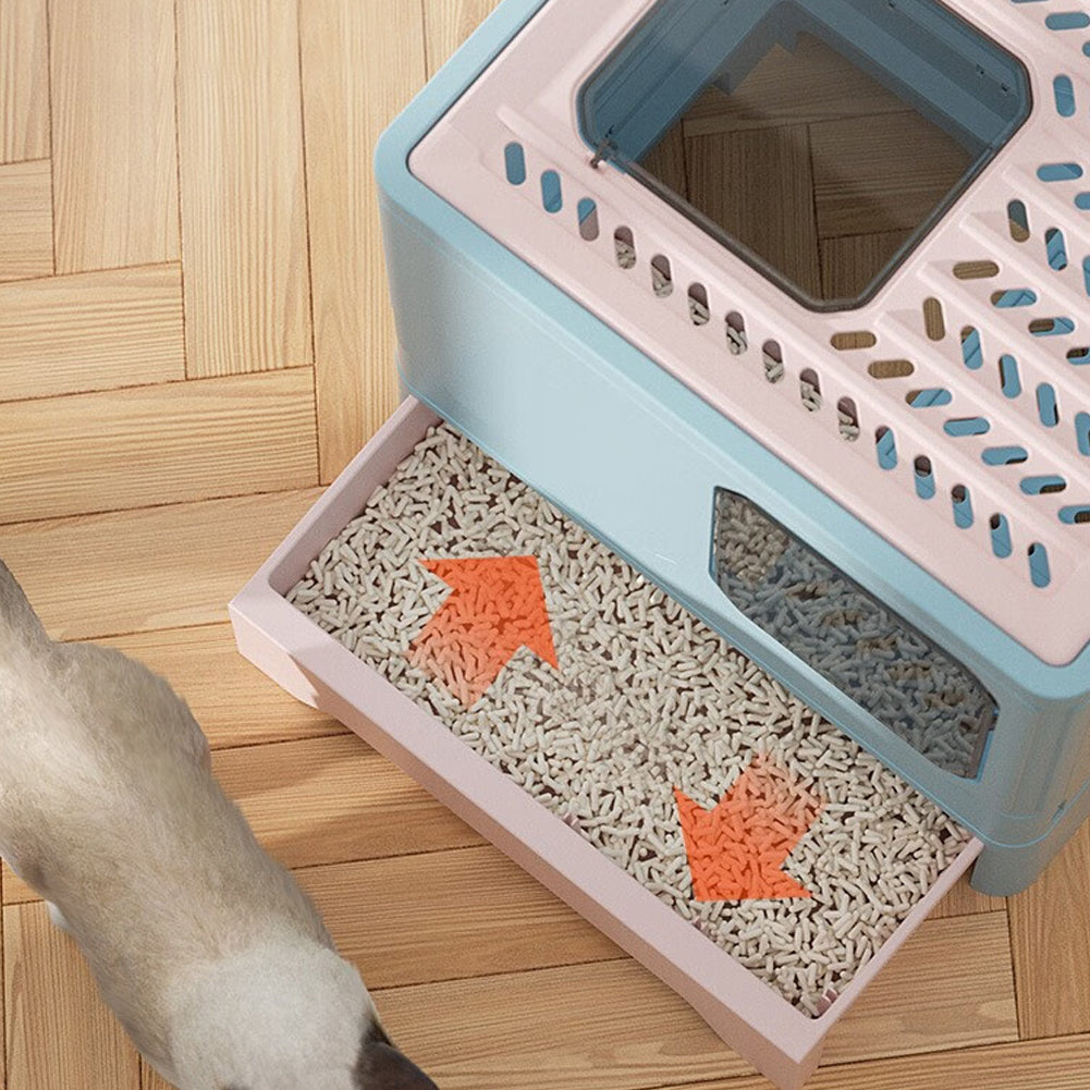 Foldable Enclosed Cat Litter Box with Pull-Out Drawer and Scoop – Odour-Controlled, Easy-Clean Design