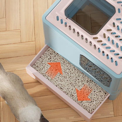 Foldable Enclosed Cat Litter Box with Pull-Out Drawer and Scoop – Odour-Controlled, Easy-Clean Design
