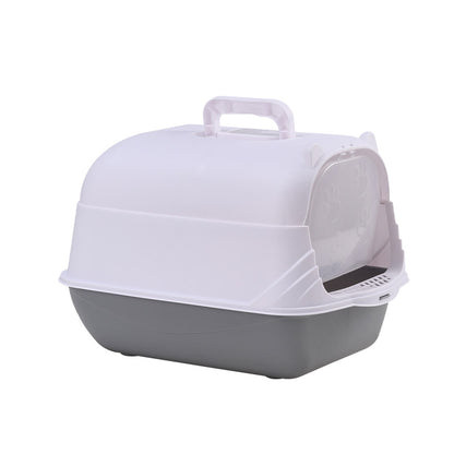 Detachable Cat Litter Box with Deodorising Compartment – Grey & White, Easy-to-Clean Design