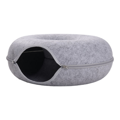 3-in-1 Round Felt Cat Tunnel Bed – Cozy Play Tunnel & Cave for Small Pets