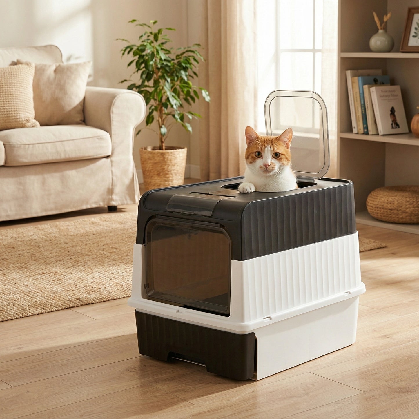 Large Enclosed Cat Litter Box – Foldable Design with UVC Sterilization and Odour Control